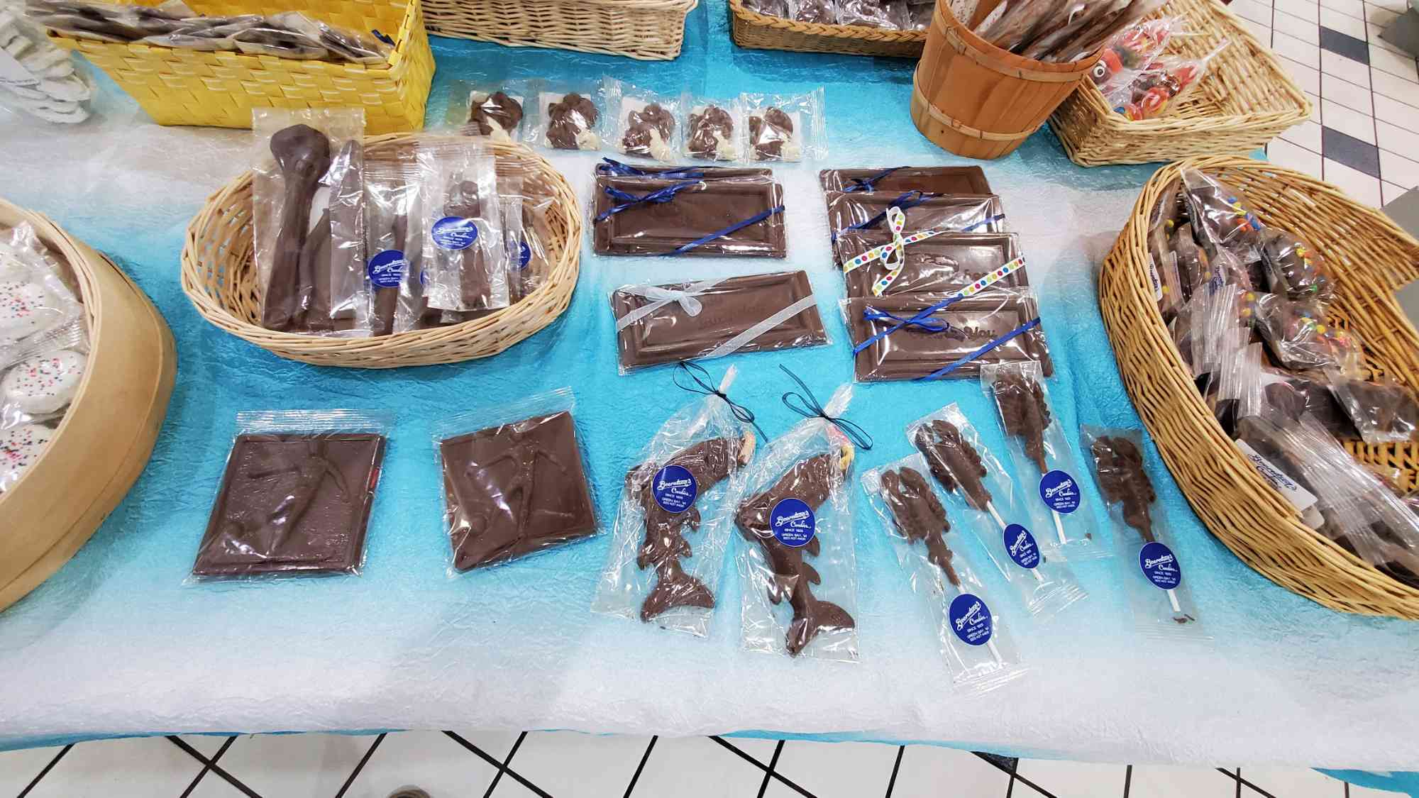 Chocolates on a stick on a display table